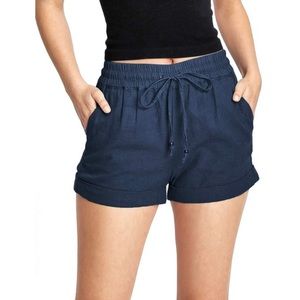 LOVE TREE Womens Bottoms Blue Linen Blend Pull On Cuffed Shorts
